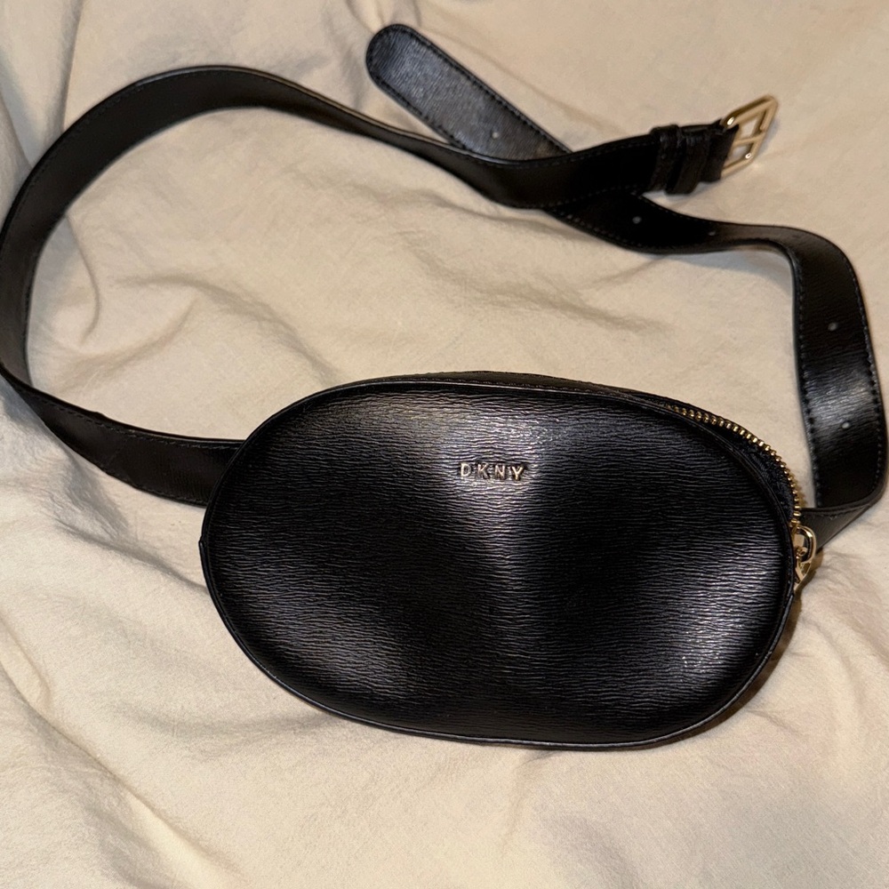 DKNY Black Oval Leather Waist Bag